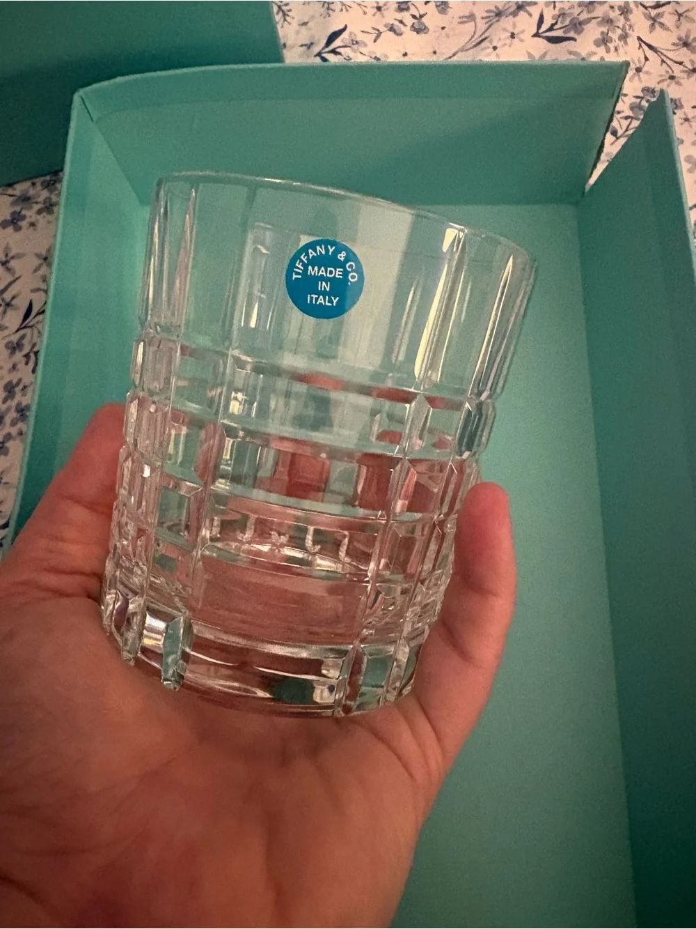 Tiffany & Co. Clear Crystal Faceted Tumbler with Signature Blue Box